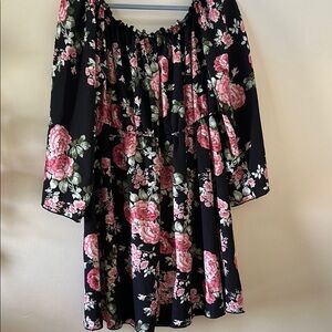 Floral Black and Pink Midi Dress